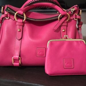 Dooney & Bourke Fushia Florentine Satchel with Kisslock Coin purse Gold Hardware